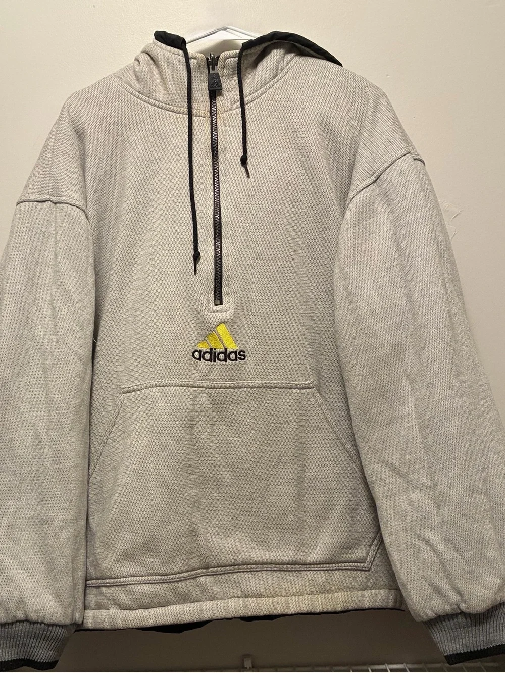 Vintage Y2K Adidas Reversible Half Zip Hoodie Black Windbreaker / Grey Fleece L